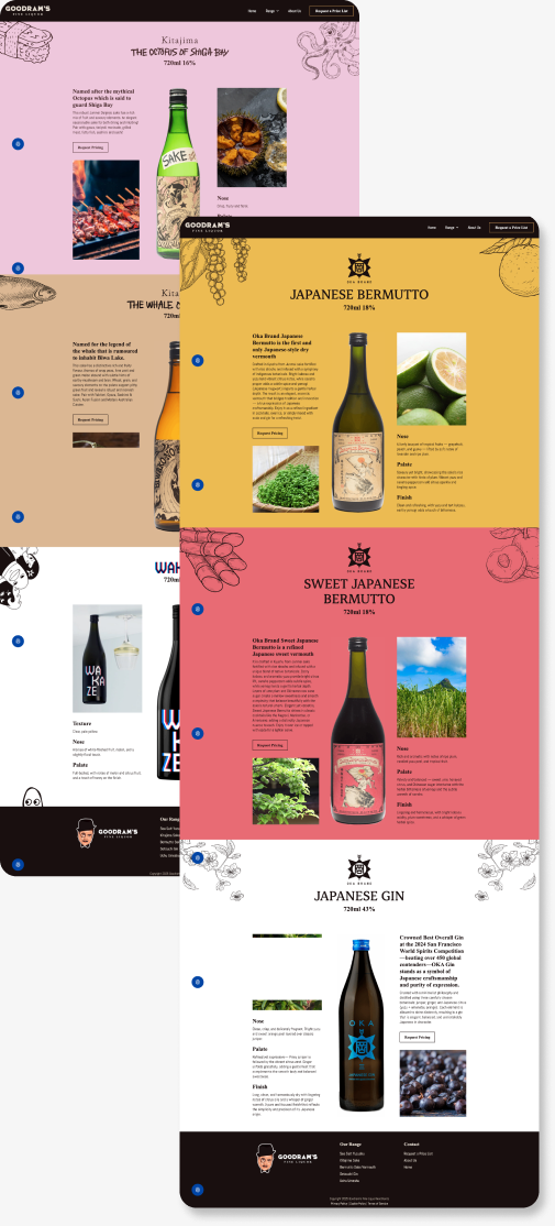 Goodram’s Fine Liquor product pages on the new website